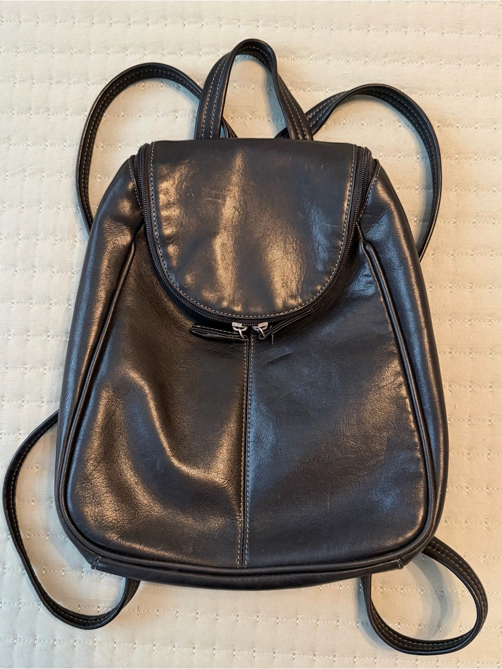 Tignanello Black Leather Backpack Purse